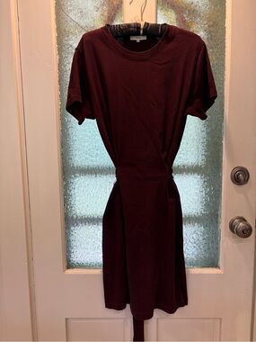 Vince M Women's Burgundy Tie-Waist T-Shirt Dress 💯 %Cotton